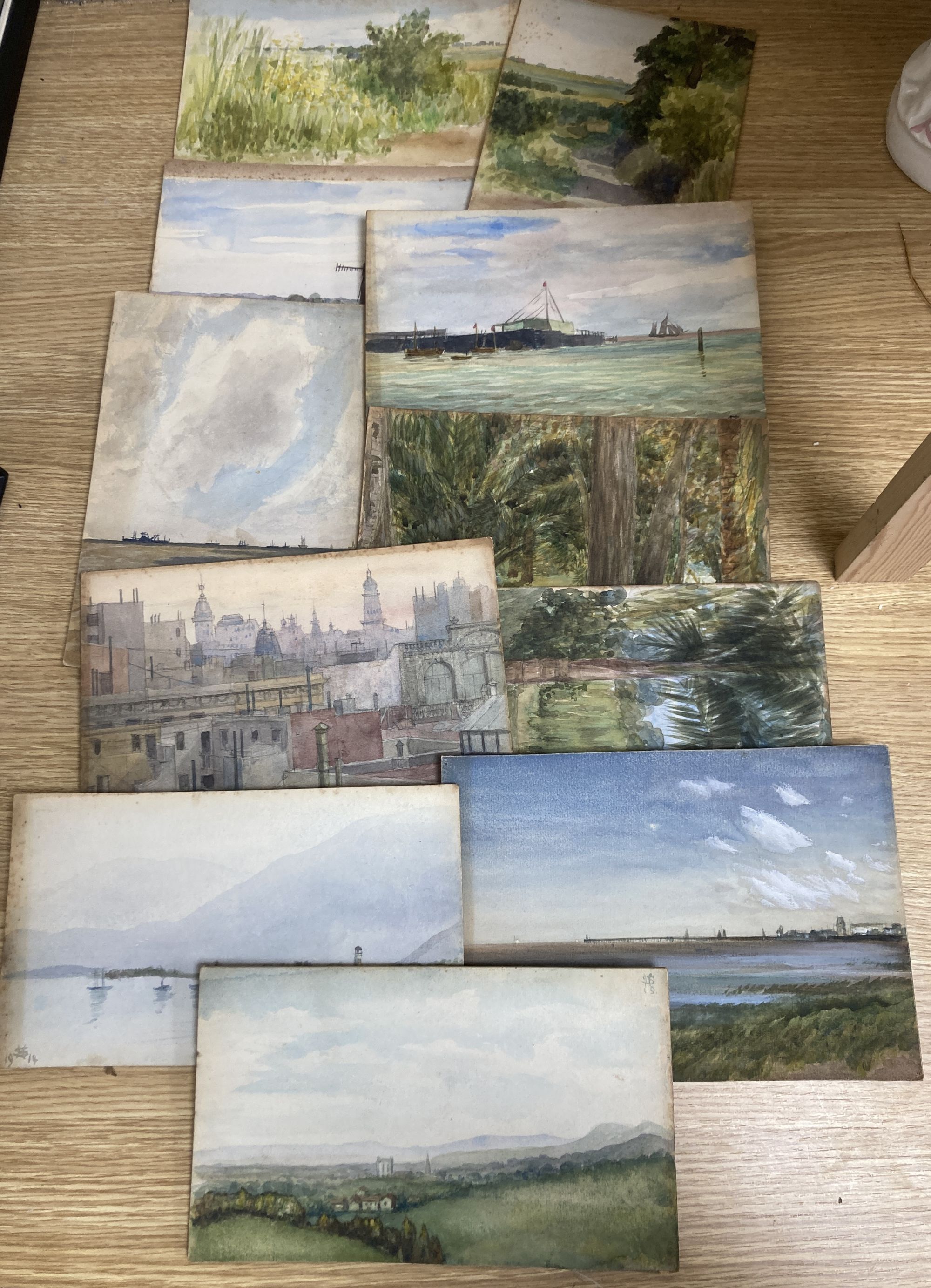H. Slade, collection of watercolour sketches on board, including views of Buenos Aires, c.1913-1920's, largest 18 x 25.5cm